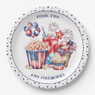 Assiettes En Carton Feu d'artifice et sucreries patriotiques 4 juillet