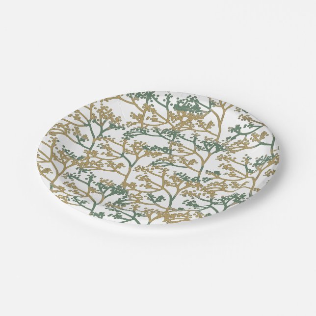 Assiettes En Carton Feuillage beige bleuté (Angle)