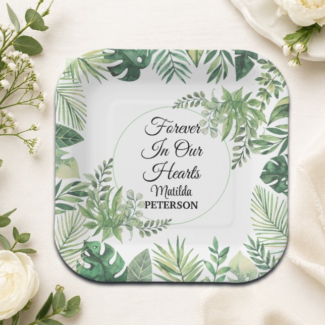 Assiettes En Carton Feuillage de verdure de jardin funéraire  (Créateur téléchargé)