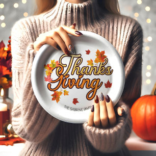 Assiettes En Carton Feuillage élégant de Thanksgiving automne