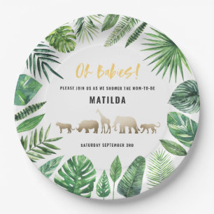 Assiettes En Carton Feuillage tropical + baby shower jumeau d'animaux