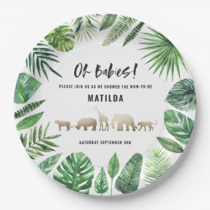 Assiettes En Carton Feuillage tropical + baby shower jumeau d'animaux