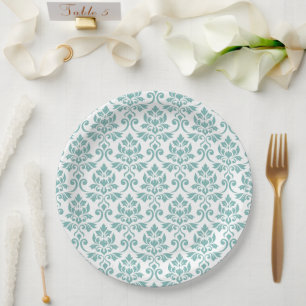 Assiettes En Carton Feuille Damask Sarcelle Grand Motif