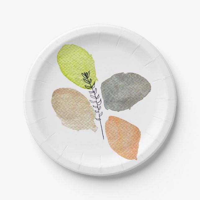 Assiettes En Carton Feuille d'aquarelle esthétique moderne (Devant)