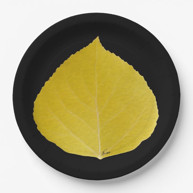 Assiettes En Carton Feuille d'Aspen jaune #5 (Devant)