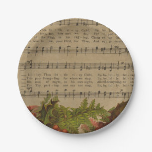 Assiettes En Carton Feuille de musique vintage de chant de Noël