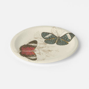 Assiettes En Carton Feuille de sépia avec les papillons colorés