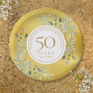 Assiettes En Carton Feuille de verdure en papier d'or 50e anniversaire