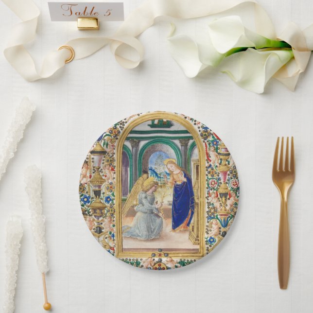 Assiettes En Carton Feuille d'un livre d'heures (Mariage)