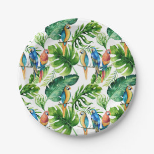 Assiettes En Carton Feuille et noce tropicaux verts d'oiseaux
