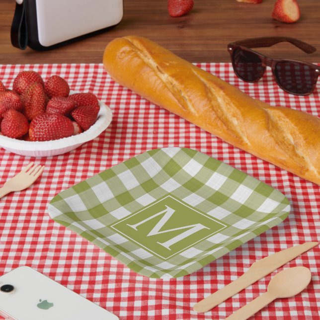 Assiettes En Carton Feuille vert En vichy Citrouille personnalisé Moti (Pique-nique)