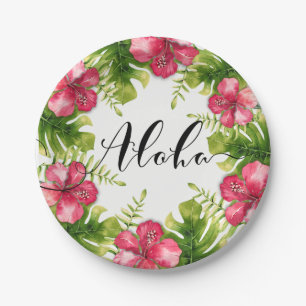 Assiettes En Carton Feuilles blanches de l'Hibiscus Tropical Mariage P