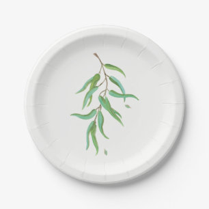 Assiettes En Carton Feuilles botaniques d'eucalyptus vert mariage rust