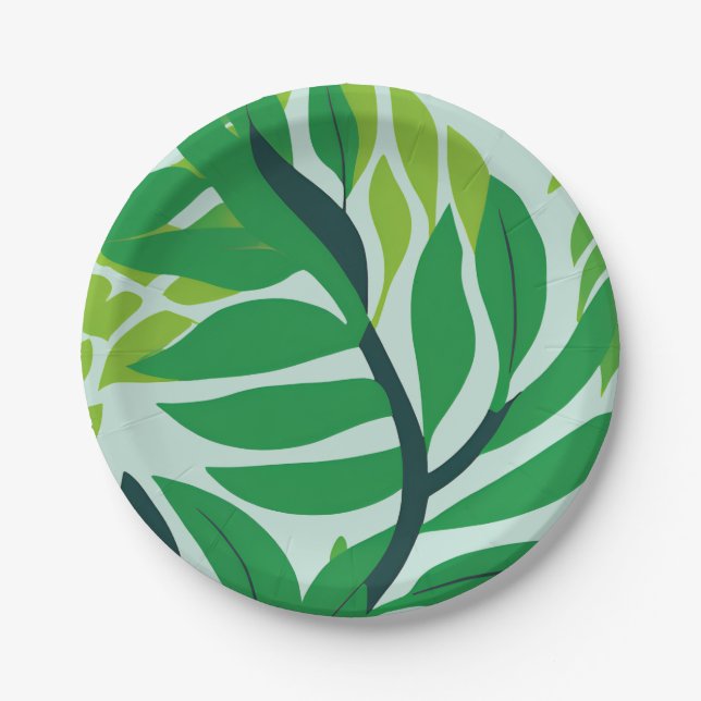 Assiettes En Carton Feuilles botaniques vertes (Devant)