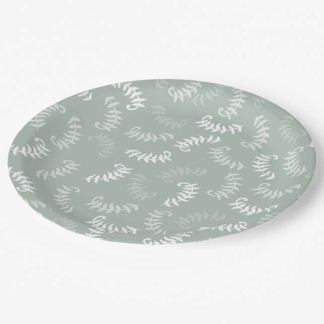 Assiettes En Carton Feuilles botaniques verts turquoises (Angle)