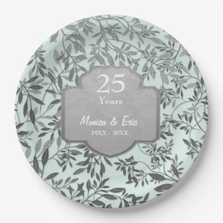 Assiettes En Carton Feuilles d'argent 25e anniversaire 2 plaques de pa