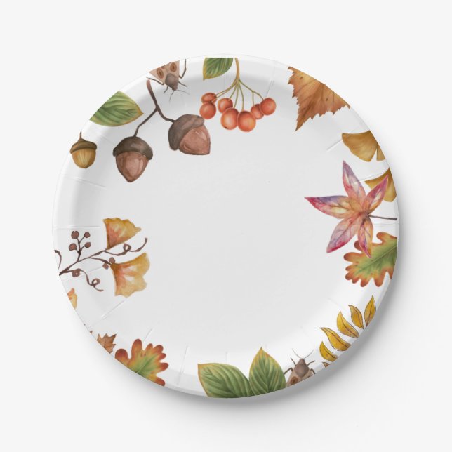 Assiettes En Carton Feuilles d'automne avec feuilles d'érable et de no (Devant)