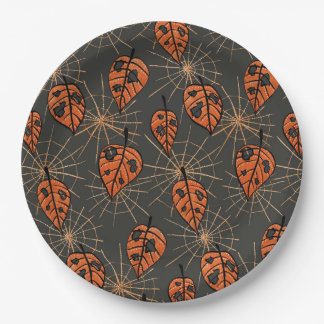 Assiettes En Carton Feuilles d'automne d'Halloween et toiles d'araigné