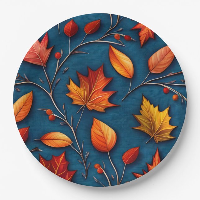 Assiettes En Carton Feuilles d'automne et Denim (Devant)