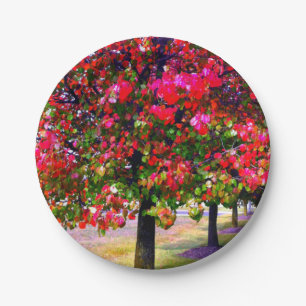 Assiettes En Carton Feuilles d'automne impressionnistes roses