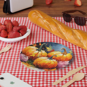 Assiettes En Carton Feuilles d'automne rustiques Citrouilles colorées