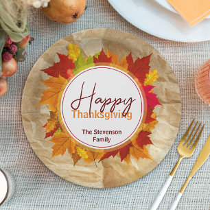 Assiettes En Carton Feuilles de Érable d'Automne sur Texture de Papier