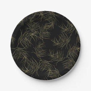 Assiettes En Carton Feuilles de glamour tropical noir et or pour un ma