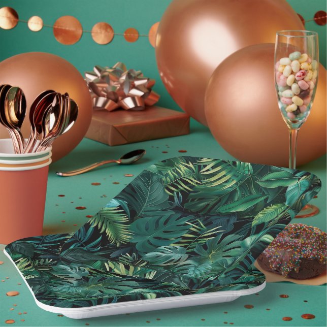 Assiettes En Carton Feuilles de la forêt tropicale tropicale (Multi)