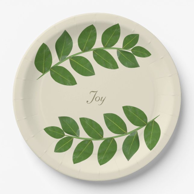 Assiettes En Carton Feuilles de Laurier Vert Moderne  (Devant)