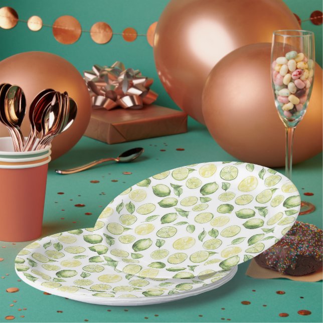 Assiettes En Carton Feuilles de Limes Vertes Fruit (Multi)