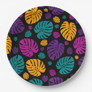 Assiettes En Carton Feuilles de palmier colorées