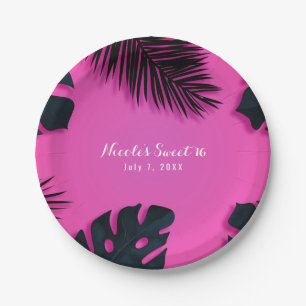 Assiettes En Carton Feuilles de palmier tropicales roses Fête Luau Été