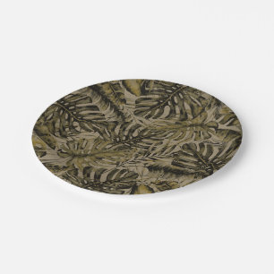 Assiettes En Carton Feuilles de palmier tropicales vertes Kraft chic p