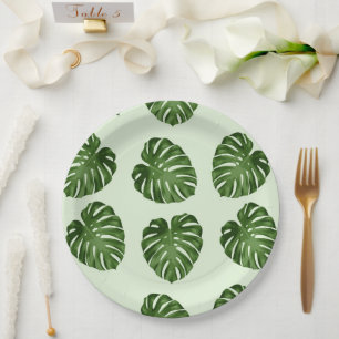 Assiettes En Carton Feuilles de palmiers, Feuilles verts, Motif tropic