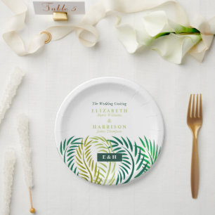 Assiettes En Carton Feuilles de palmiers tropicaux, Mariage de plage