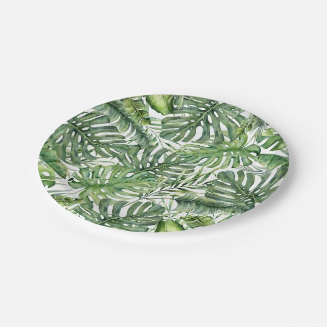 Assiettes En Carton Feuilles de palmiers tropicaux verts Mariage d'été (Angle)