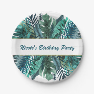 Assiettes En Carton Feuilles de Teal Vert Tropical Élégant Mariage Bla