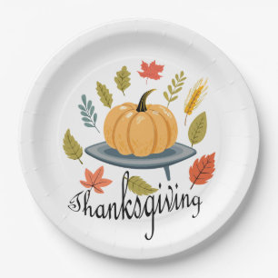 Assiettes En Carton Feuilles de Thanksgiving et citrouille aux couleur