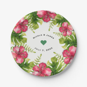 Assiettes En Carton Feuilles de Tilleul Tropical Blanc Mariage Chic Fê