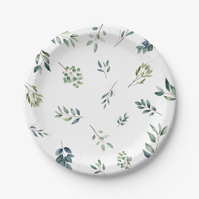 Assiettes En Carton Feuilles de verdure botanique Baby Shower aquarell (Devant)