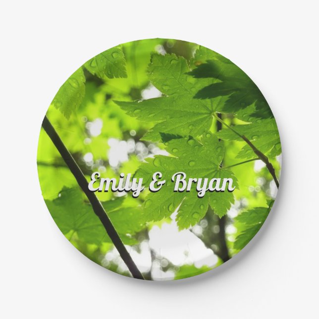 Assiettes En Carton Feuilles d'érable avec Raindrops (Devant)