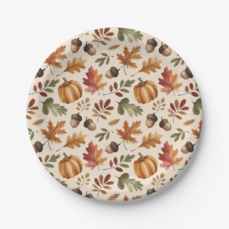 Assiettes En Carton Feuilles d'érable et citrouille à l'aquarelle oran