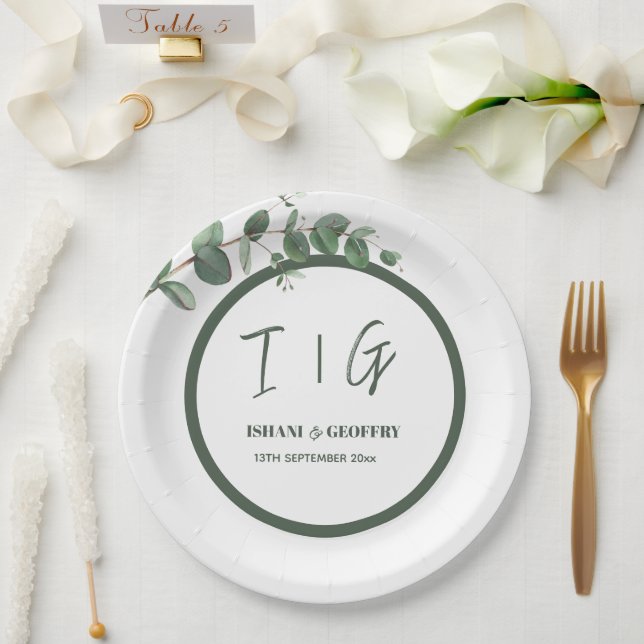 Assiettes En Carton Feuilles d'Eucalyptus Verdure Mariage (Mariage)