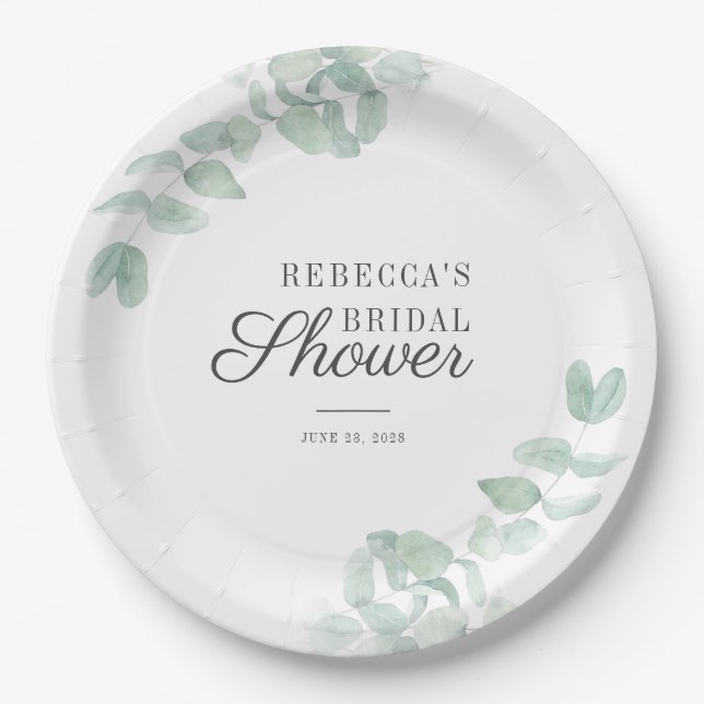 Assiettes En Carton Feuilles d'eucalyptus Verdure Script Enterrement d (Devant)