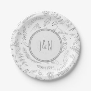 Assiettes En Carton Feuilles Florales Argentées Réception de Mariage R
