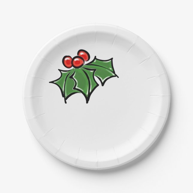 Assiettes En Carton Feuilles Holly, baies Holly, motif de vacances amu (Devant)
