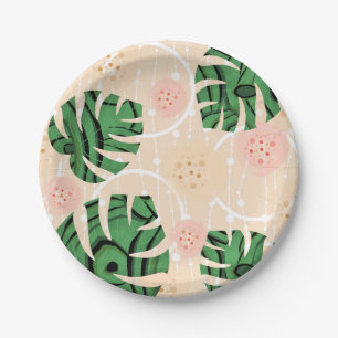 Assiettes En Carton feuilles, monstres, rose, vert, tropical, palme