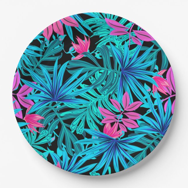 Assiettes En Carton Feuilles Tropicales (Devant)