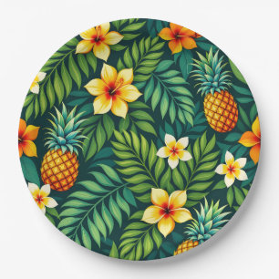 Assiettes En Carton Feuilles tropicales et motif ananas
