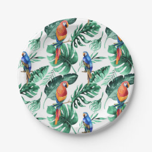 Assiettes En Carton Feuilles Tropicales Vertes & Fête de Mariage aux O